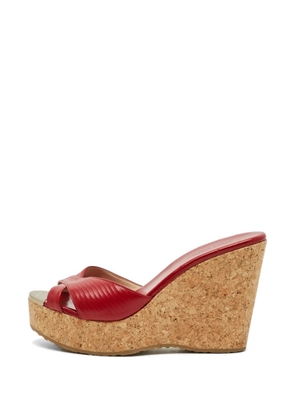Jimmy Choo Pre-Owned Prima cork-platform wedge sandals - Red