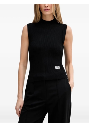 DKNY ribbed-knit logo-patch top - Black