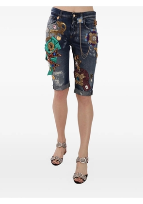 Dolce & Gabbana embellished distressed shorts - Blue