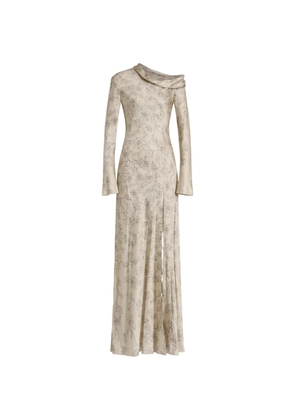 Alberta Ferretti floral-print off-shoulder dress - Neutrals