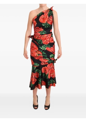 Dolce & Gabbana floral-print one-shoulder midi dress - Black