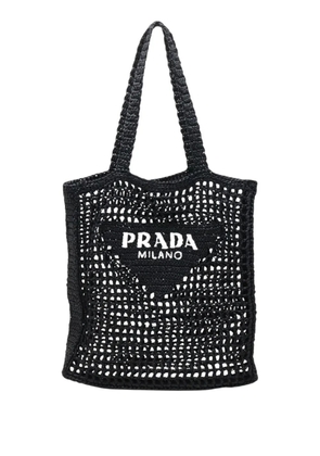 Prada Pre-Owned 2010-2026 Raffia Effect Crochet Embroidered Logo tote bag - Black