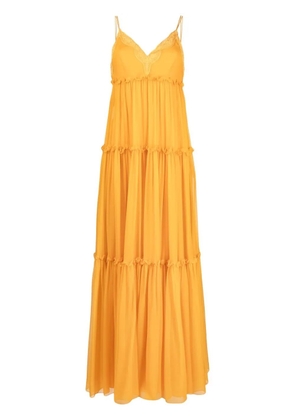 Alberta Ferretti lace-trim silk maxi dress - Yellow