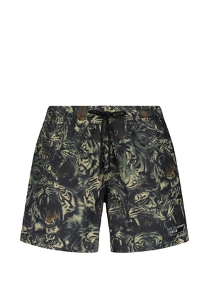 Plein Sport tiger-print drawstring swim shorts - Black