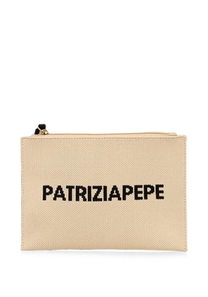 Patrizia Pepe logo-intarsia wristlet make-up bag - Neutrals