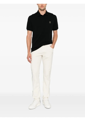 Brunello Cucinelli logo-embroidered short-sleeve cotton polo shirt - Black