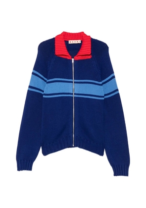 Marni striped zip-up cotton sweater - Blue