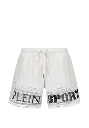 Plein Sport logo-print drawstring swim shorts - White