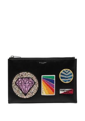 Saint Laurent Pre-Owned 2016 Leather Multi Patch Zip Pouch clutch bag - Black