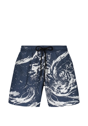 Plein Sport tiger-print drawstring swim shorts - Blue
