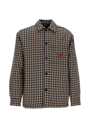 Drôle De Monsieur check slogan-print overshirt - Neutrals