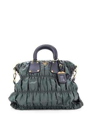 Prada Pre-Owned Gaufre Convertible Leather and Tessuto Large tote bag - Green