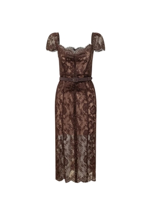 Self-Portrait belted floral-lace midi dress - Brown