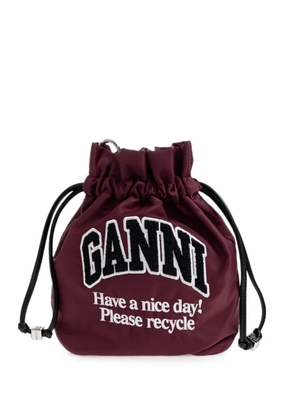 GANNI logo-patch drawstring bucket bag - Red