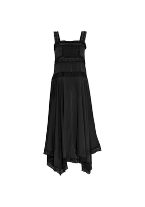 GANNI lace-trim pleated midi dress - Black