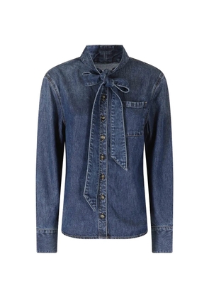 Self-Portrait tie-neck denim shirt - Blue