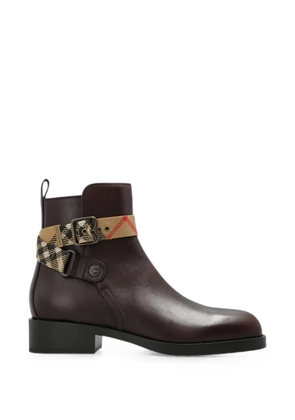 Burberry check-strap leather ankle boots - Brown