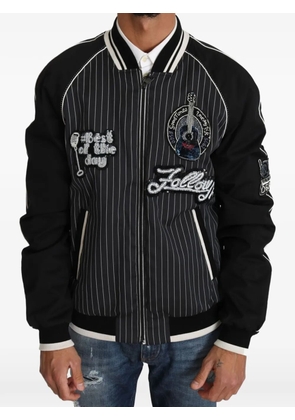 Dolce & Gabbana pinstripe-pattern bomber jacket - Black