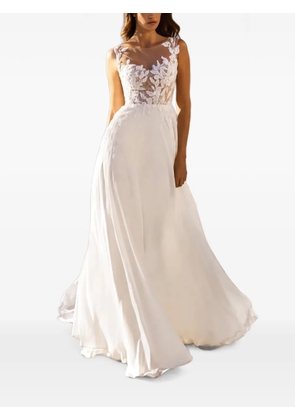 PRONOVIAS PARTY EDIT lace-appliqué cape-sleeve dress - White