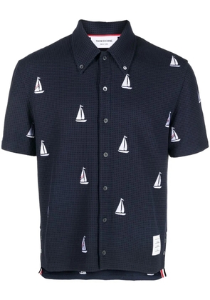 Thom Browne textured short-sleeve polo shirt - Blue