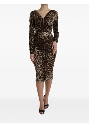 Dolce & Gabbana leopard-print charmeuse midi dress - Neutrals