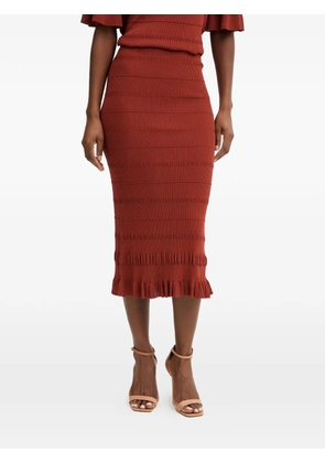 TWINSET pointelle-knit ruffled-hem midi skirt - Brown