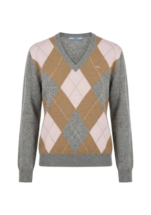 Prada argyle-pattern V-neck sweater - Grey
