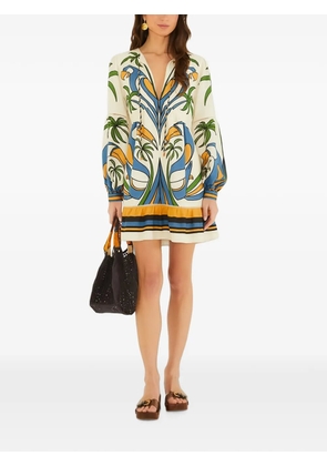 FARM Rio tropical-graphic ruffled mini dress - Neutrals