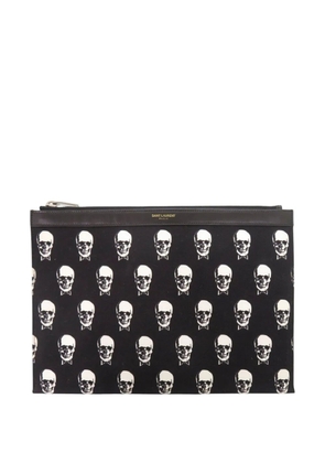 Saint Laurent Pre-Owned 2015 Canvas Skull Print Zip clutch bag - Black