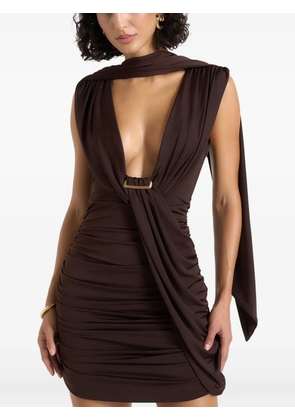 Manière De Voir Mirena in brown ruched open-back mini dress with scarf