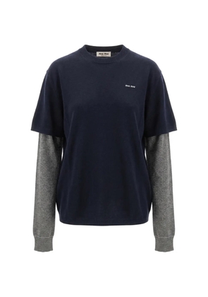 Miu Miu layered-sleeve logo-embroidered sweater - Blue