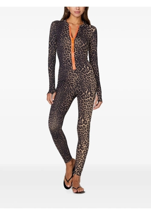WATSKIN Lois leopard-print long-sleeve swim jumpsuit - Brown