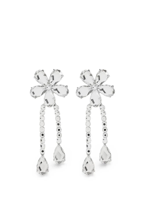 Self-Portrait crystal-embellished floral-motif drop earrings - Silver