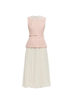 Self-Portrait lace-collar bouclé midi dress - Neutrals