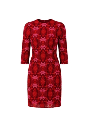 Dolce & Gabbana floral-lace three-quarter sleeve dress - Red