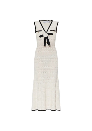 Self-Portrait bow-detail pointelle-knit midi dress - White
