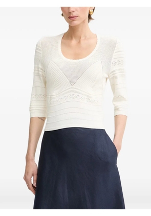 TWINSET pointelle-knit three-quarter sleeve sweater - White