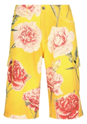 Dolce & Gabbana carnation-print denim shorts - Yellow