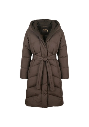 Moorer hooded belted padded coat - Brown