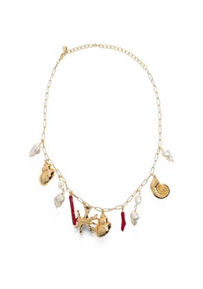 Self-Portrait shell-pendant charm necklace - Gold