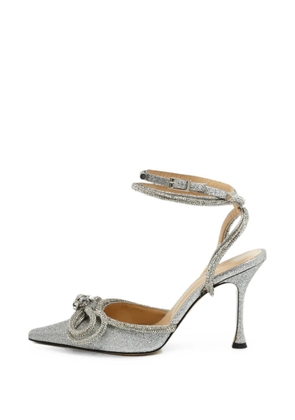 MACH & MACH Double Bow glitter pumps - Silver