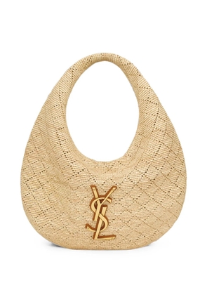Saint Laurent quilted raffia shoulder bag - Neutrals