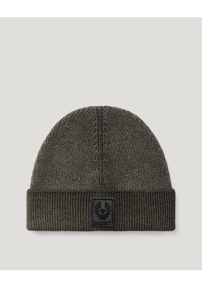 Belstaff Unisex Garment Dye Aspect Beanie Merino Wool Khaki Green Size One