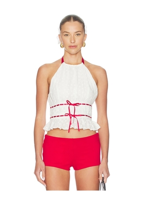 MAJORELLE Alessia Embroidered Halter Top in White. Size XXS. Also in XS, S, M, L, XL.