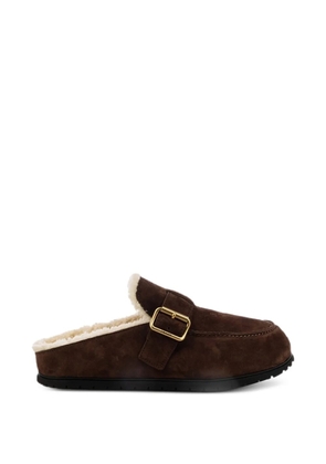 Prada buckle-fastening shearling-lined slippers - Brown