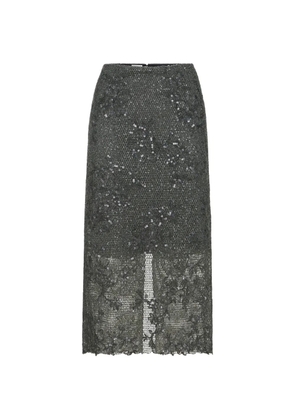 Brunello Cucinelli Dazzling lace-embroidery pencil skirt in sparkling mohair and wool - Grey