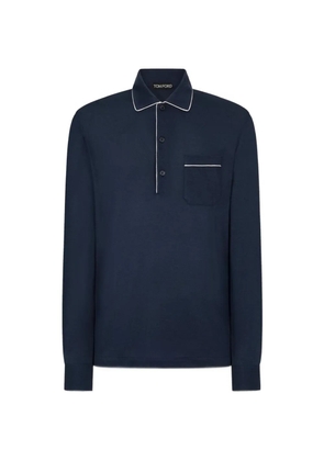 TOM FORD piping-detail long-sleeve polo shirt - Blue
