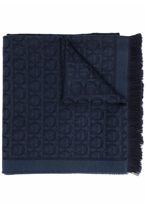 Ferragamo Gancini-pattern frayed scarf - Blue