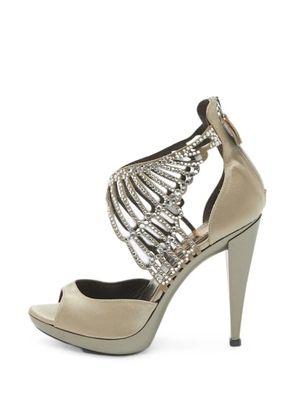 Roberto Cavalli Vintage crystal-embellished platform sandals - Grey