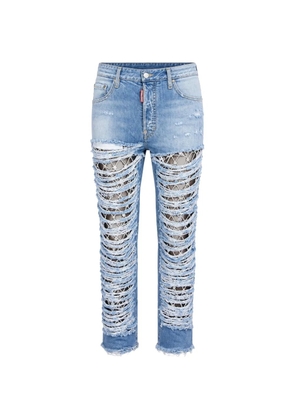 DSQUARED2 642 super-destroyed rhinestone-embellished jeans - Blue